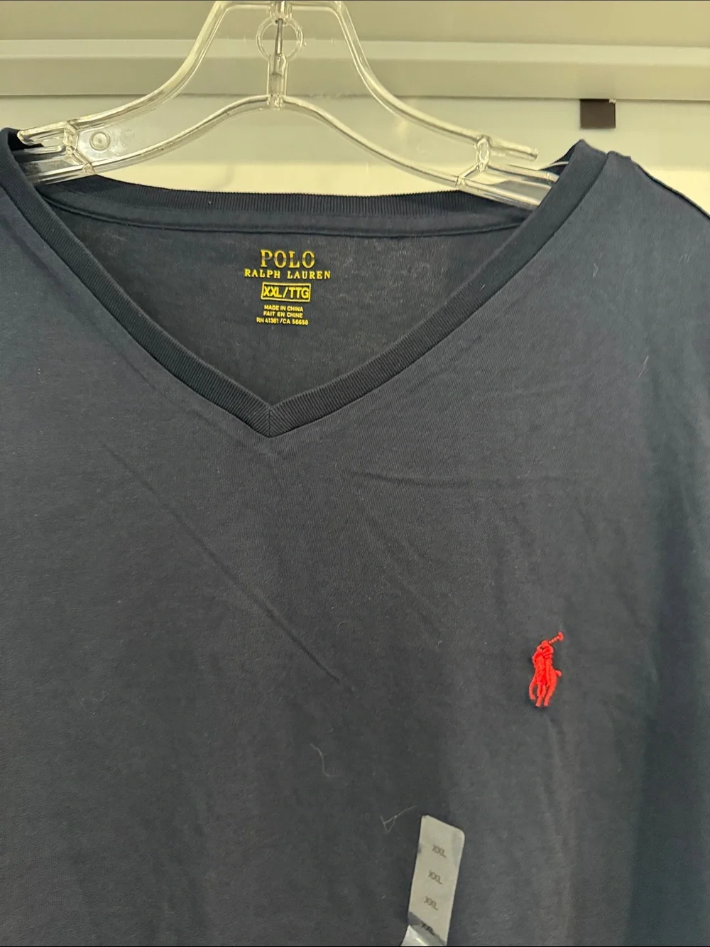 Polo by Ralph Lauren Navy V-Neck Shirt with Red Polo Player Logo